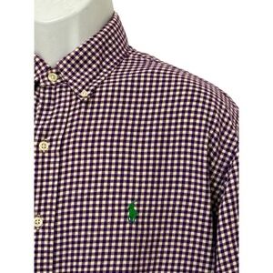 Ralph Lauren Shirt Men L‎ Purple Flannel Button Check Green Pony Classic Fit VTG